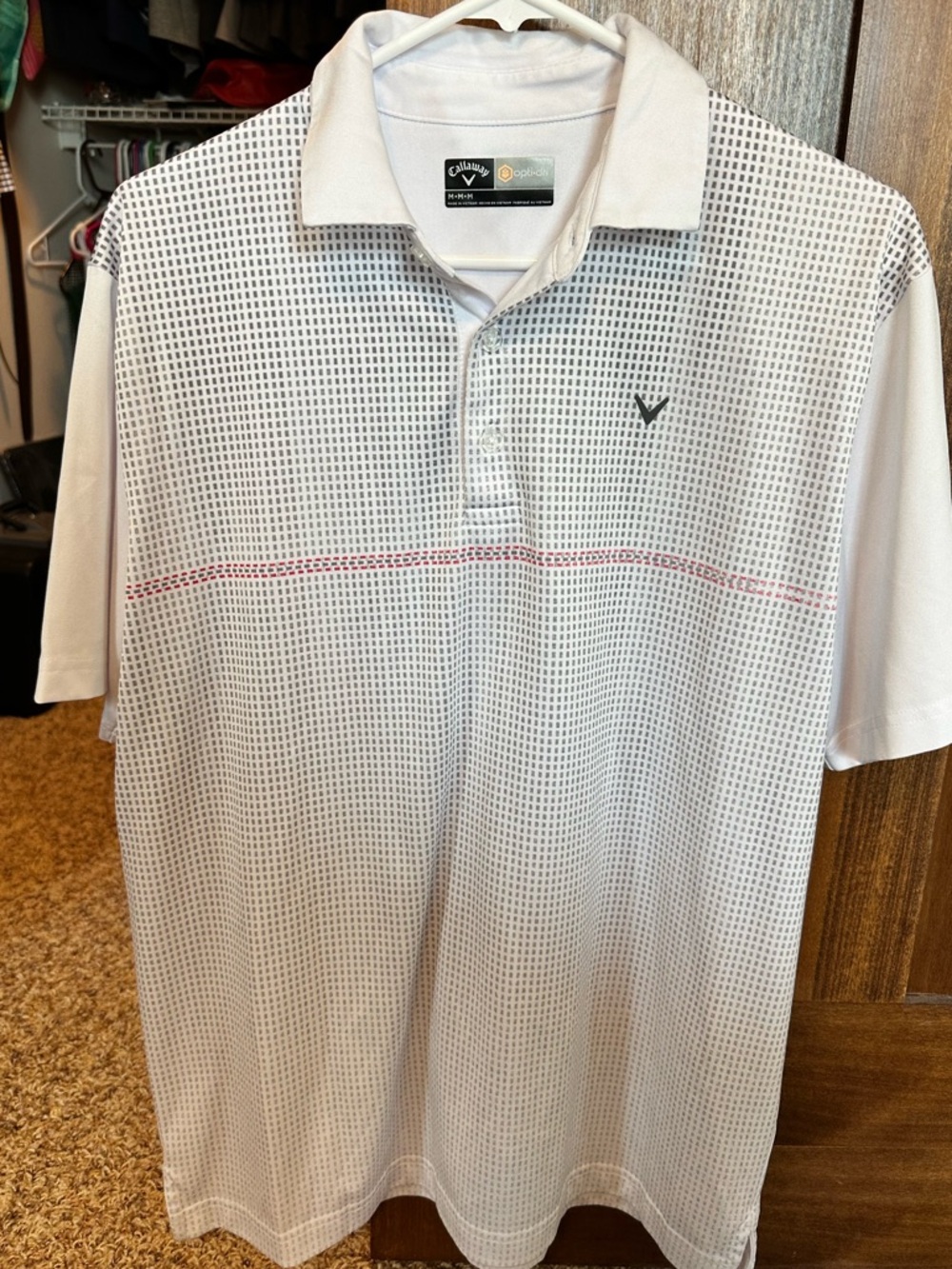 Men’s Callaway White Patterned Golf Polo with Red Accent